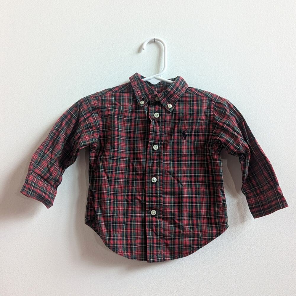 Vtg Ralph Lauren Red Christmas Plaid Button Down Shirt Baby Boys 9m